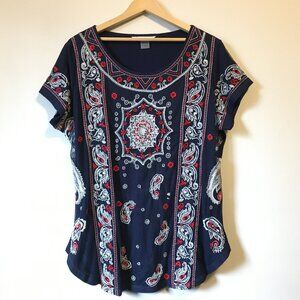 Nygard Plus Size 1X Mesh & Embroidered Paisley Top – Vintage Boho